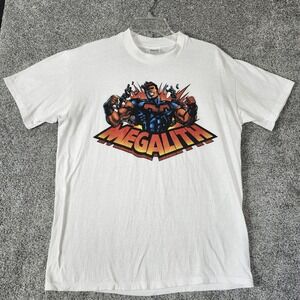 Vintage Stedman Megalith Shirt Mens Large White Superhero Comic Graphic 90s